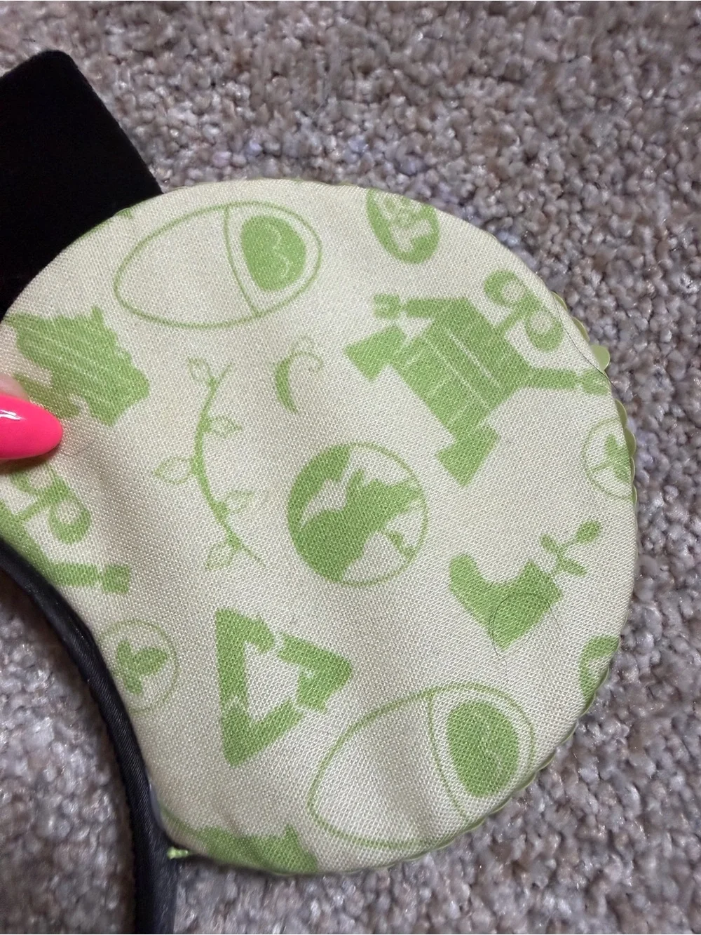 Black Velvet Bow Mouse Ear Headband with Lime Green Patterned Ears